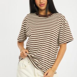 Brown Stripe Oversized Tee Short Sleeve