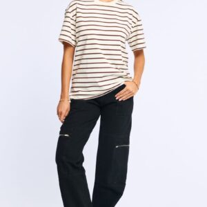 Ally Fashion Brown Stripe Oversized Tee Short Sleeve