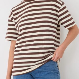 Ally Fashion Brown Stripe Oversized Tee Short Sleeve