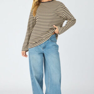 Brown Stripe Striped Top Long Sleeve Crew Neck