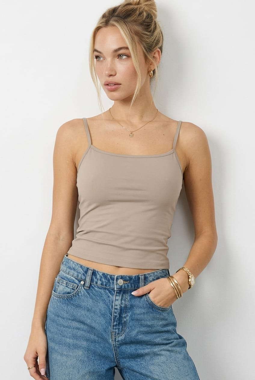 Ally Fashion Brown Supersoft Cami Scoop Neck Strappy Slim Fit