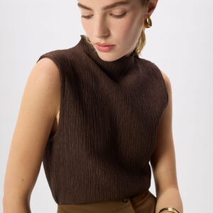 Brown Textured Sleeveless Top