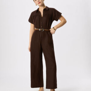 Brown Utility Linen Jumpsuit