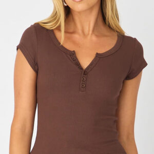 Brown V-neck Short Sleeve Top