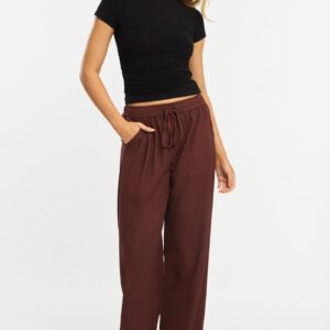 Brown Wide Leg Pants Elasticated Waist