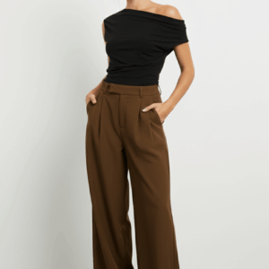 Brown Wide Leg Pants Mid Rise Tailoring