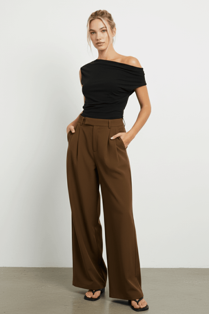 Ally Fashion Brown Wide Leg Pants Mid Rise Tailoring Brown Wide Leg Pants Mid Rise Tailoring