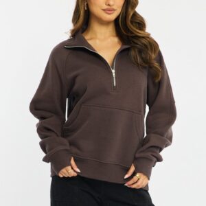 Brown Zip Up Sweater Long Sleeve
