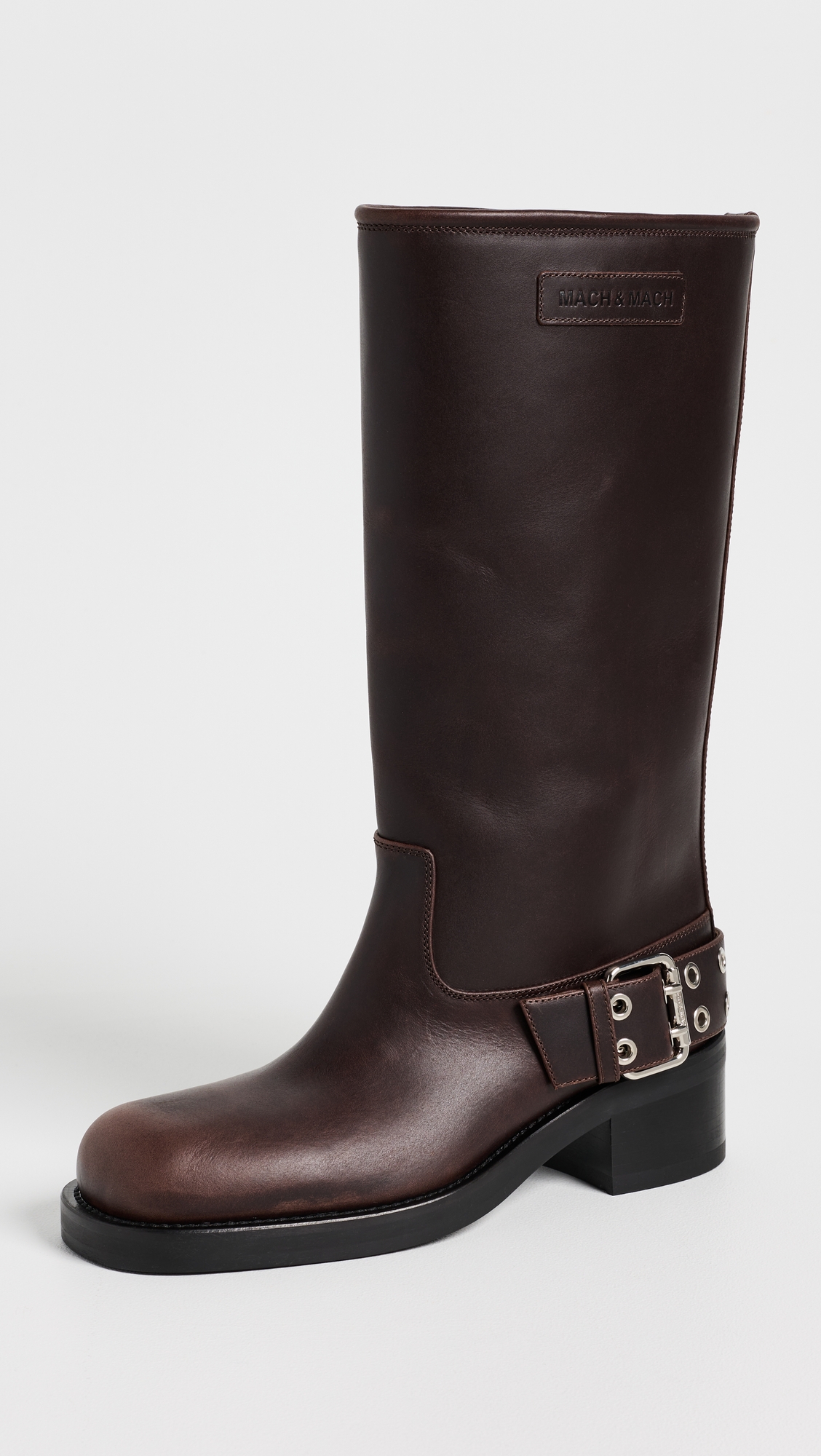 MACH & MACH Buckle Belt Vintage Leather Combat Boots