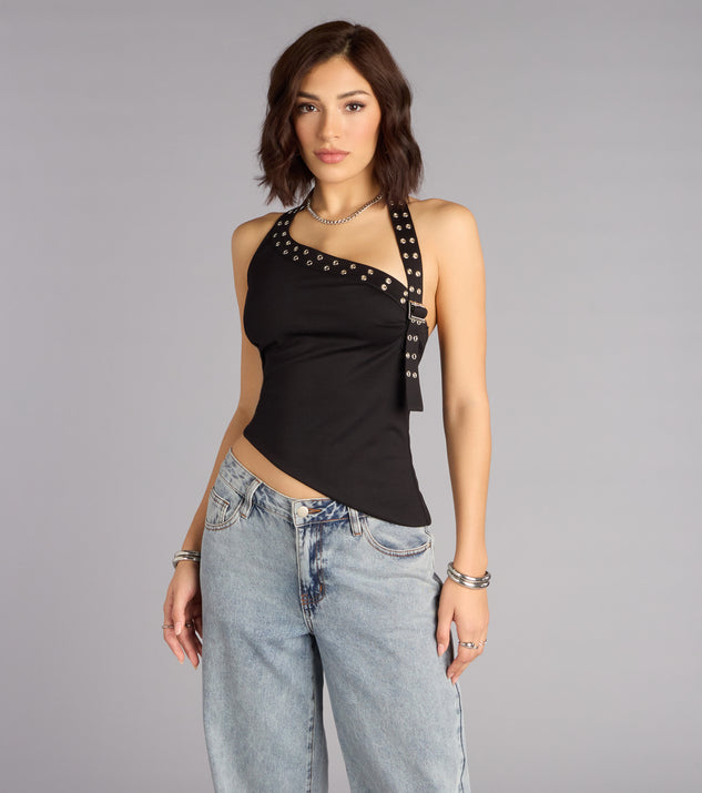 Windsor Buckle Up Asymmetrical Halter Top
