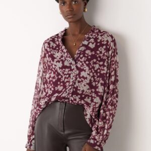 Burgundy Inky Floral Long Sleeve Blouse