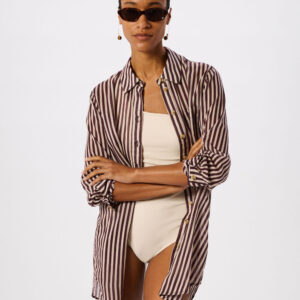 Burgundy Stripe Long Sleeve Beach Shirt