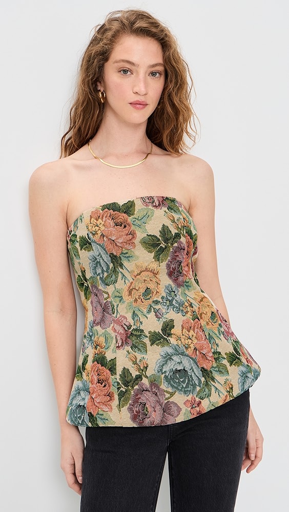 Strapless Floral Jacquard Peplum Top