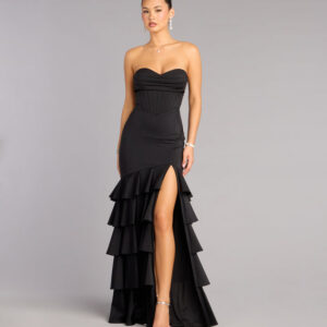 Windsor Cameron Ruffled High-Slit Corset Mermaid Dress Cameron Ruffled High-Slit Corset Mermaid Dress