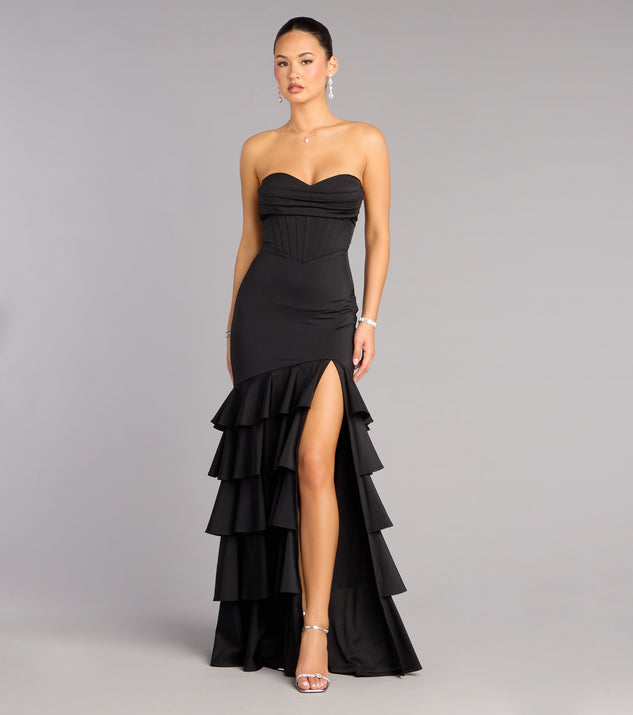 Windsor Cameron Ruffled High-Slit Corset Mermaid Dress