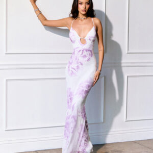 Camren Beaded Floral Lace-Up Mermaid Dress