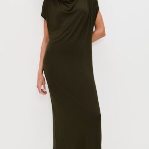 Cap Sleeve Draped Cowl Neck Dress