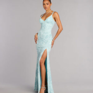 Carla Sequin Lace-Up Formal Dress