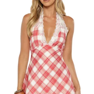 BB Exclusive Cassidy Red Plaid Print Mini Dress