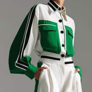 Casual Color Block Buttoned Mock Neck Shirt