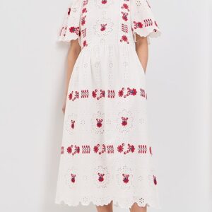 Catharina Embroidered Short Sleeve Midi Dress