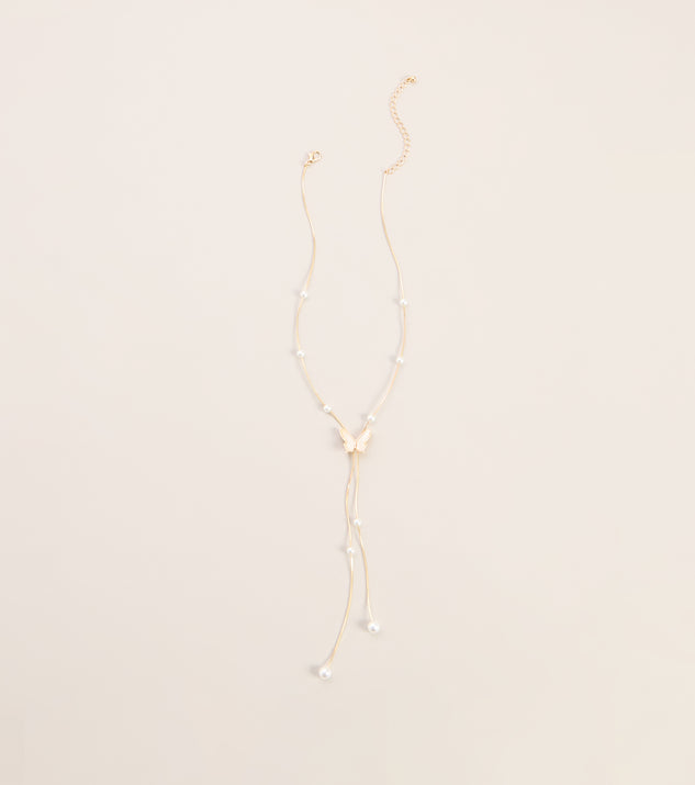 Windsor Caught Fluttering Pearl Butterfly Lariat Necklace