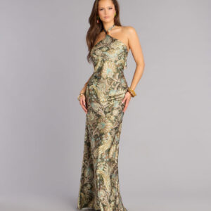 Cecily Paisley Satin Formal Dress