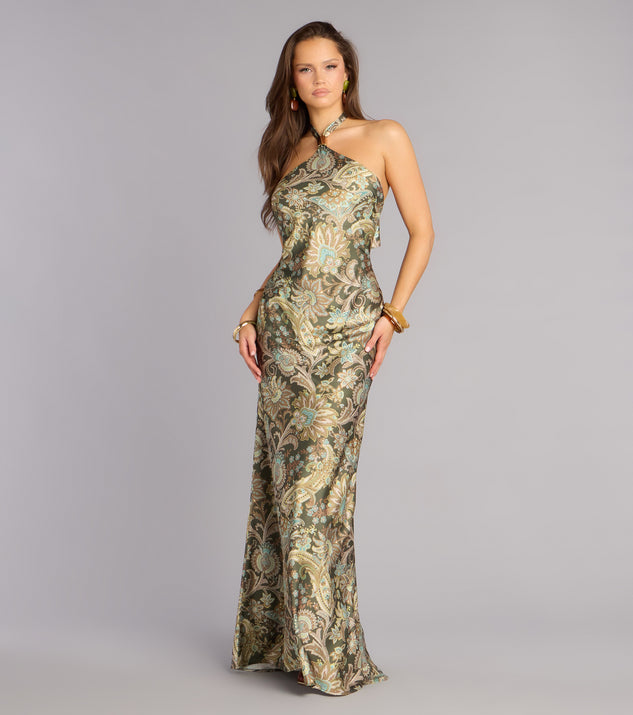 Windsor Cecily Paisley Satin Formal Dress