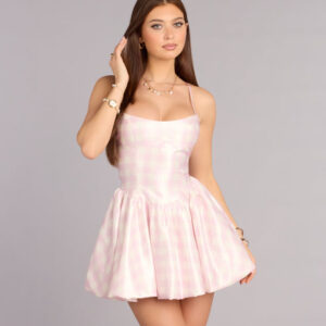 Windsor Celine Gingham Lace-Up Bubble Dress Celine Gingham Lace-Up Bubble Dress