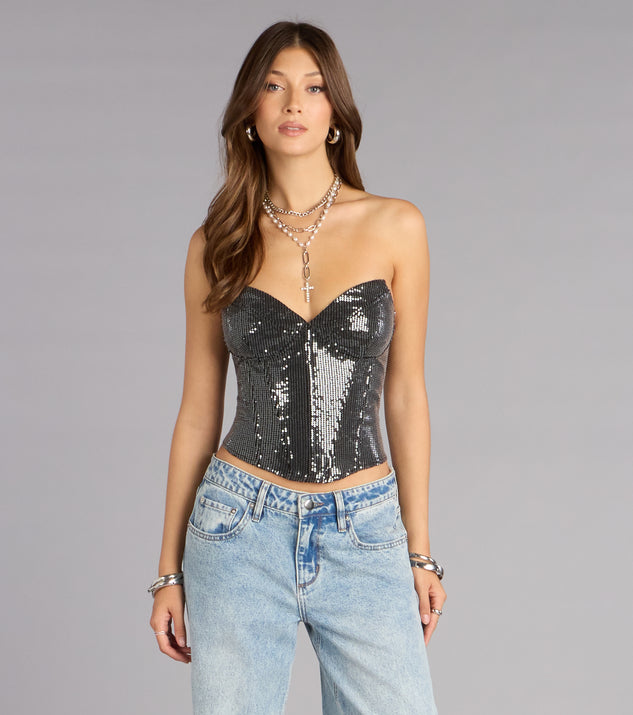 Windsor Center Of The Vibe Sequin Denim Bustier