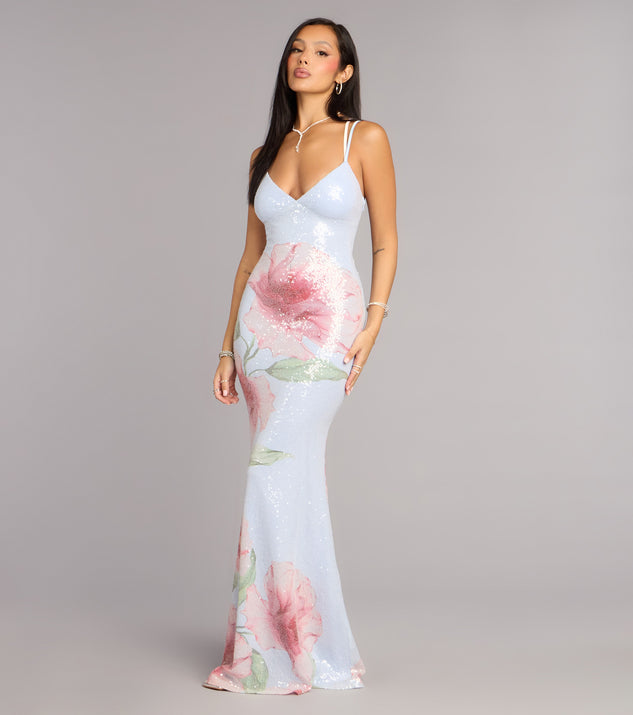Windsor Chance Floral Sequin Mermaid Formal Dress