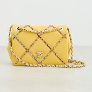 What Goes Around Comes Around Chanel Yellow Lambskin Entwined Chain Flap Bag Chanel Yellow Lambskin Entwined Chain Flap Bag