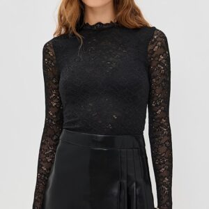 alice + olivia Chara Long Sleeve Lace Vegan Pleated Mini Dress Chara Long Sleeve Lace Vegan Pleated Mini Dress