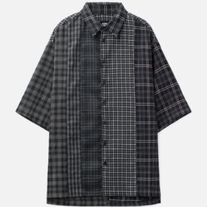 AJOBYAJO Check Mixed Short Sleeve Shirt Check Mixed Short Sleeve Shirt
