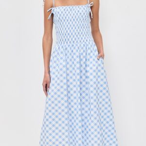 English Factory Checked Smocked Midi Dress Checked Smocked Midi Dress