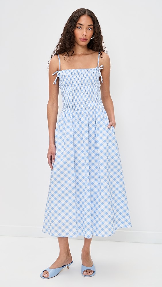 English Factory Checked Smocked Midi Dress