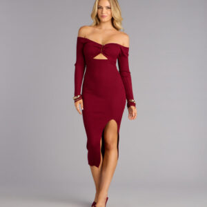 Windsor Chic Attitude Ribbed Knit Off-The-Shoulder Midi Dress Chic Attitude Ribbed Knit Off-The-Shoulder Midi Dress