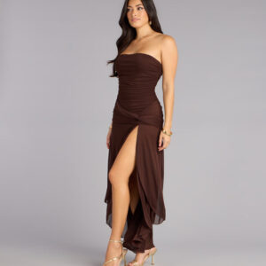 Windsor Chic Drama Strapless High Slit Ruffle Maxi Dress Chic Drama Strapless High Slit Ruffle Maxi Dress