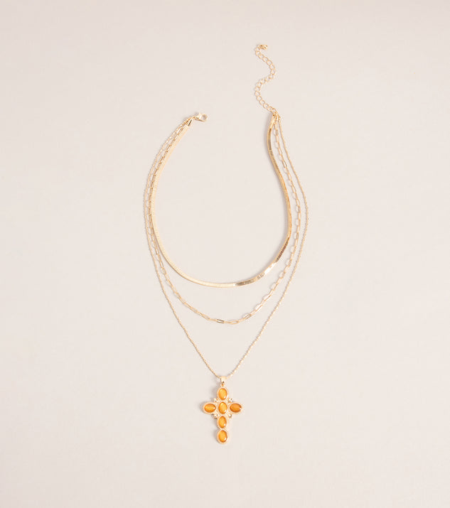 Windsor Chic Layers Stone Cross Charm Necklace