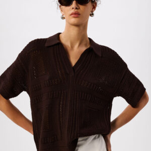 Chocolate Crochet Detail Cotton Polo