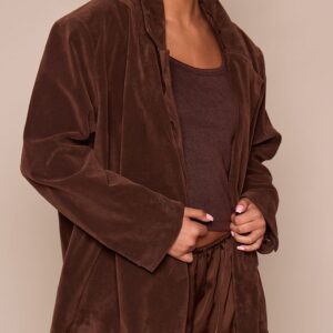PrettyLittleThing Chocolate Faux Suede Boxy Asymmetric Blazer