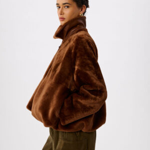 Chocolate Gathered Shearling Jacket