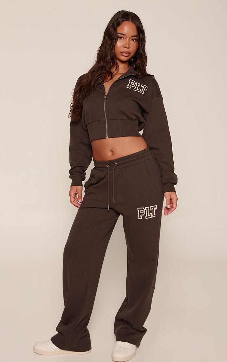 PrettyLittleThing Chocolate PLT Straight Leg Joggers