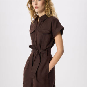 Chocolate Pocket Detail Linen Playsuit