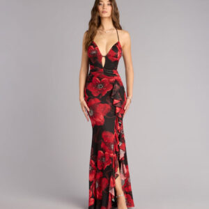 Windsor Christen Floral Rhinestone Mesh Formal Dress Christen Floral Rhinestone Mesh Formal Dress