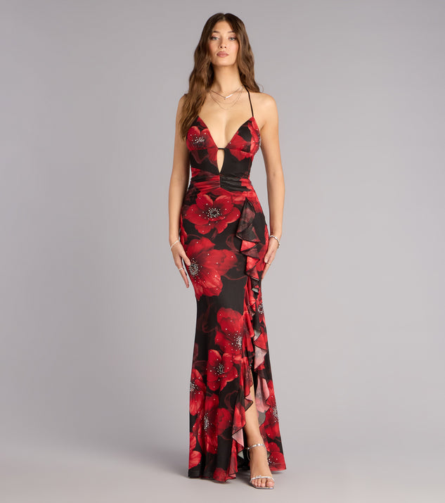 Windsor Christen Floral Rhinestone Mesh Formal Dress