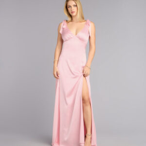 Windsor Christina Satin Bow Strap Formal Dress