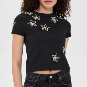 Cindy Classic Cropped Tee with Crystal Star Cutouts