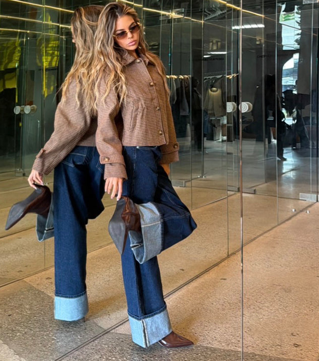 Windsor City Check Houndstooth Plaid Crop Jacket