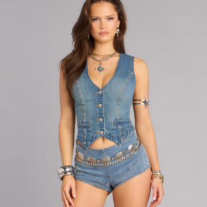 City It Girl Studded Denim Vest